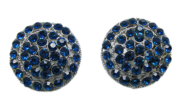 Vintage 1950s Sapphire-Blue Rhinestone Silver Clip-On Earrings - Front