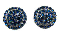 Vintage 1950s Sapphire-Blue Rhinestone Silver Clip-On Earrings - Front - Thumbnail