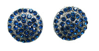 Vintage 1950s Sapphire-Blue Rhinestone Silver Clip-On Earrings - Front - Thumbnail