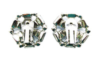 Vintage 1950s Blue Rhinestone and Silver-Toned Geometric Clip Earrings - Back - Thumbnail