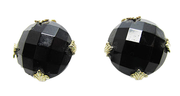 Signed Vogue Vintage 1950s Designer Black Rhinestone Earrings - Front
