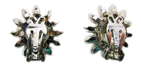 Lisner 1950s White Moonstone Bead and Clear Rhinestone Floral Earrings - Back - Thumbnail