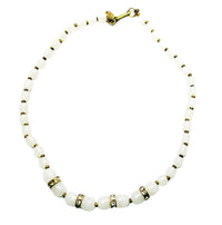 Authentic Miriam Haskell Vintage 1970s Milk Glass Choker Necklace - Front - Thumbnail