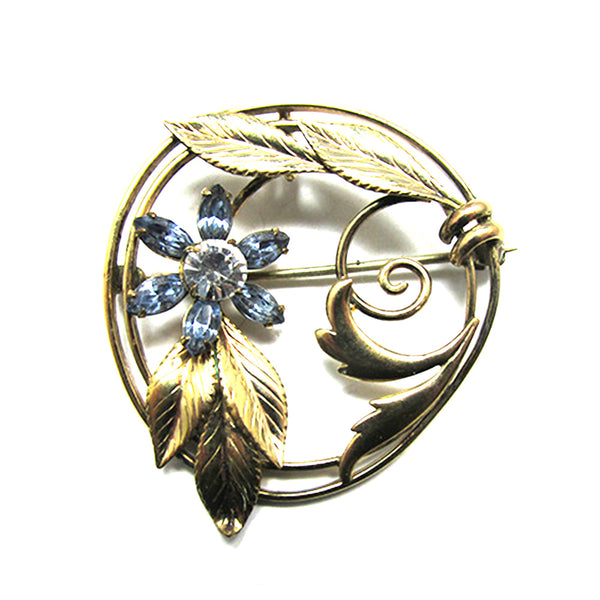 Signed Vintage 1940s Carl Art Rhinestone and Gold-Filled Floral Pin/Pendant - Front