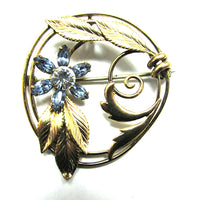 Signed Vintage 1940s Carl Art Rhinestone and Gold-Filled Floral Pin/Pendant - Front - Thumbnail