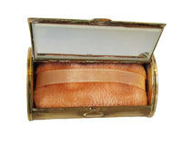 Vintage 1940s Unique Barrel-Shaped Gold Powder Compact - Powder Puff - Thumbnail