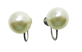 Signed Vintage 1960s Classic Ivory-Colored Pearl and Sterling Earrings - Front