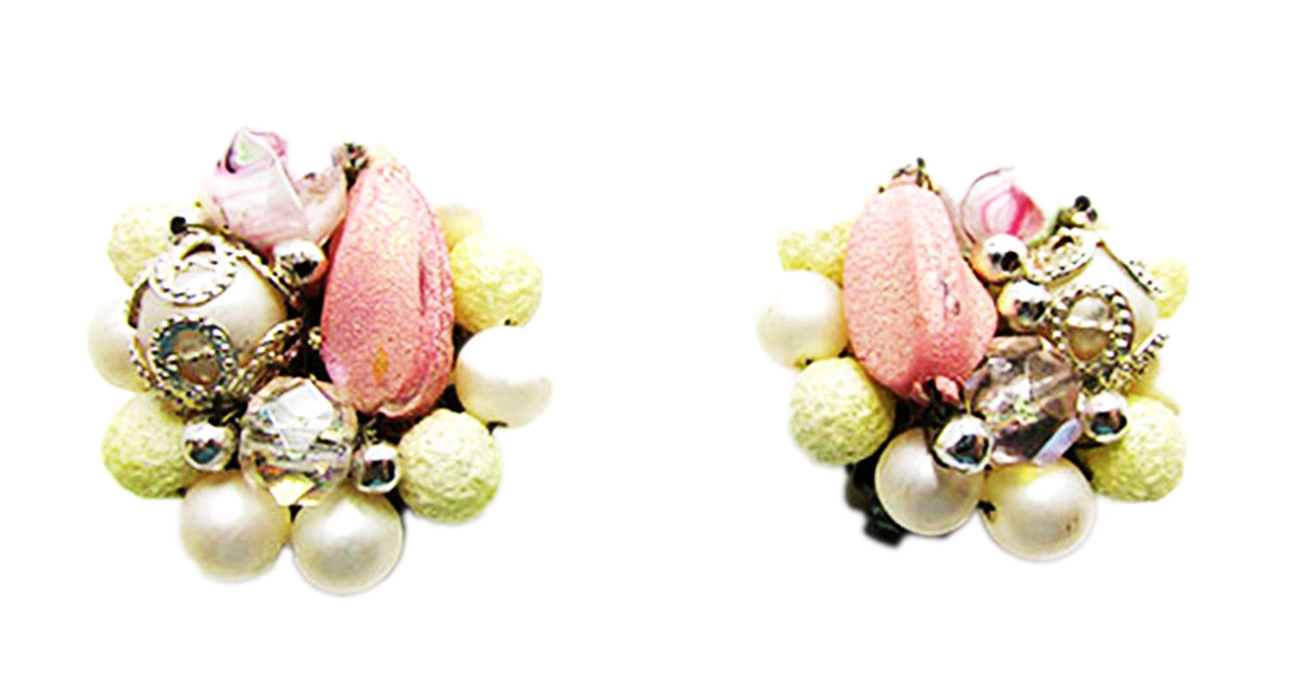 Signed Japan 1950s Vintage Multi-Shaped Unique Beaded Earrings - Front