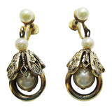 Vintage 1950s Ivory-Colored Pearl and Gold-Toned Drop Earrings - Front