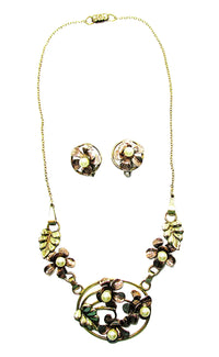 Raleigh 1940s Vintage Pearl Vermeil Floral Necklace and Earrings - Set Front - Thumbnail