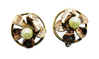 Raleigh 1940s Vintage Pearl Vermeil Floral Necklace and Earrings - Earrings - Thumbnail