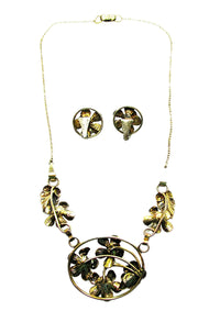 Raleigh 1940s Vintage Pearl Vermeil Floral Necklace and Earrings - Set Back - Thumbnail