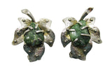 Vintage 1960s Mid-Century Green Natural Stone Silver Earrings - Front