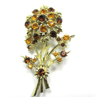 Attractive Vintage Collectible 1960s Citrine Diamante Floral Pin - Front - Thumbnail