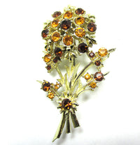 Attractive Vintage Collectible 1960s Citrine Diamante Floral Pin - Front - Thumbnail