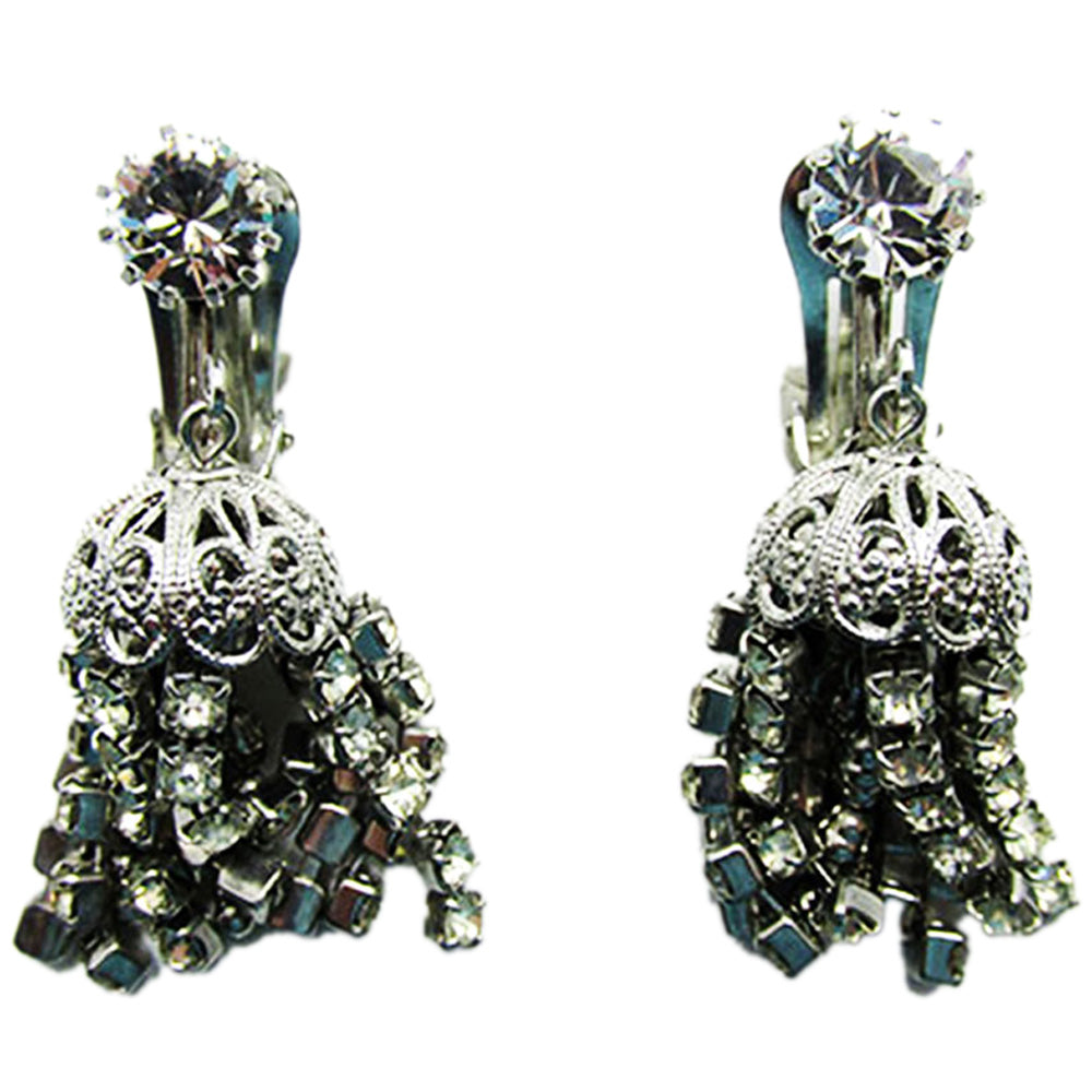 Weiss Vintage 1950s Clear Rhinestone Chandelier Clip-On Earrings - Front