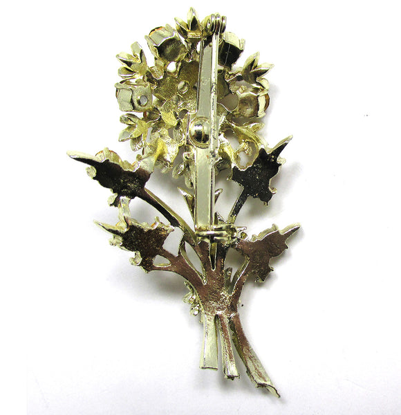 Attractive Vintage Collectible 1960s Citrine Diamante Floral Pin - Back