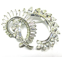 Signed 1940s CoroCraft Designer Clear Diamante Floral Spray Pin - Front - Thumbnail