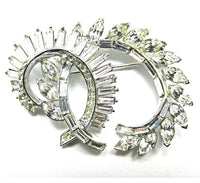 Signed 1940s CoroCraft Designer Clear Diamante Floral Spray Pin - Front - Thumbnail