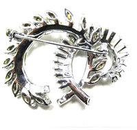 Signed 1940s CoroCraft Designer Clear Diamante Floral Spray Pin - Back - Thumbnail