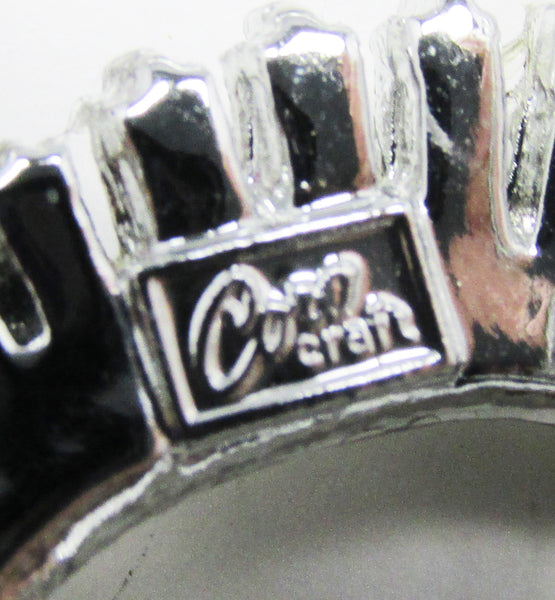 Signed 1940s CoroCraft Designer Clear Diamante Floral Spray Pin  Signature
