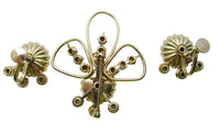 Vintage 1940s Clear and Purple Rhinestone Gold Pin and Earrings Set - Back - Thumbnail