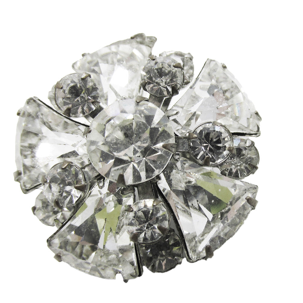Desirable Vintage 1940s Clear Rhinestone and Silver Pot Metal Pin - Front