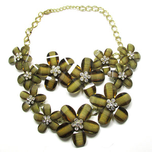 Signed Kenneth Jay Lane 1970s Magnificent Runway Floral Bib Necklace - Front