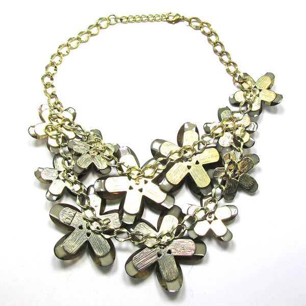 Signed Kenneth Jay Lane 1970s Magnificent Runway Floral Bib Necklace - Back