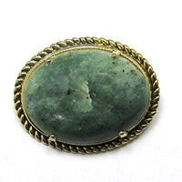 Timeless and Elegant Vintage 1950s Green Gemstone Oval Pin - Front - Thumbnail