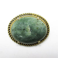 Timeless and Elegant Vintage 1950s Green Gemstone Oval Pin - Front - Thumbnail
