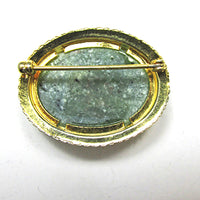 Timeless and Elegant Vintage 1950s Green Gemstone Oval Pin - Back - Thumbnail
