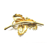 1940s Vintage Marked Retro Ivory Pearl and Gold-Filled Leaf Pin - Back - Thumbnail