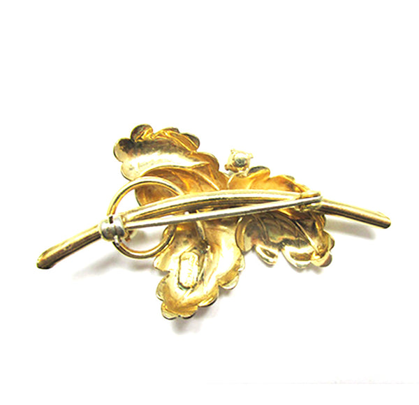 1940s Vintage Marked Retro Ivory Pearl and Gold-Filled Leaf Pin - Back