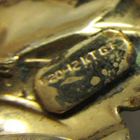 1940s Vintage Marked Retro Ivory Pearl and Gold-Filled Leaf Pin - Mark - Thumbnail