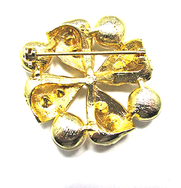 Unique 1960s Vintage Retro Diamante and Ivory Faux Pearl Gold Pin - Back