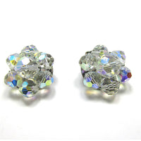 Vintage 1950s, Luminous Eye-Catching Crystal Bead Button Earrings - Front - Thumbnail