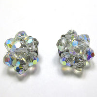Vintage 1950s, Luminous Eye-Catching Crystal Bead Button Earrings - Front - Thumbnail