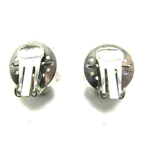 Vintage 1950s, Luminous Eye-Catching Crystal Bead Button Earrings - Back