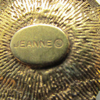 Signed Jeanne Vintage 1950s Clear Rhinestone and Pearl Dome Pin - Signature - Thumbnail