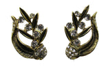 Vintage Gold Floral Clip-On Earrings with Rhinestones|1960 Mid-Century - Front