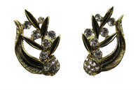 Vintage Gold Floral Clip-On Earrings with Rhinestones|1960 Mid-Century - Front - Thumbnail