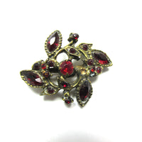 Vintage 1950s Mid-Century Dainty Ruby-Red Rhinestone Floral Pin - Front - Thumbnail