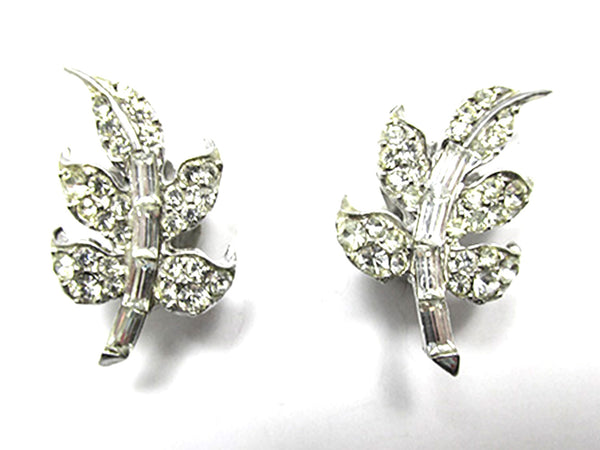 Signed Pell Vintage 1950s Opulent Clear Diamante Clip-On Earrings - Front