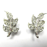 Signed Pell Vintage 1950s Opulent Clear Diamante Clip-On Earrings - Front - Thumbnail