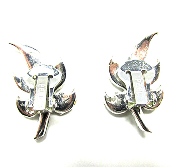 Signed Pell Vintage 1950s Opulent Clear Diamante Clip-On Earrings - Back