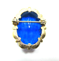 Timeless Mid-Century 1950s Vintage Retro Blue Oval Diamante Pin