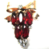 Vintage 1940s Retro Glamorous Sparkling Diamante Gold Bow Pin - Front - Thumbnail