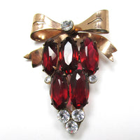 Vintage 1940s Retro Glamorous Sparkling Diamante Gold Bow Pin - Front - Thumbnail