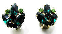 Vintage 1950s Emerald and Peridot Rhinestone Floral Pin and Earrings - Earrings - Thumbnail
